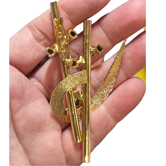 💋 4 FOR $50 / Vintage Abstract Design Goldtone Rhinestone Brooch - Picture 9 of 10